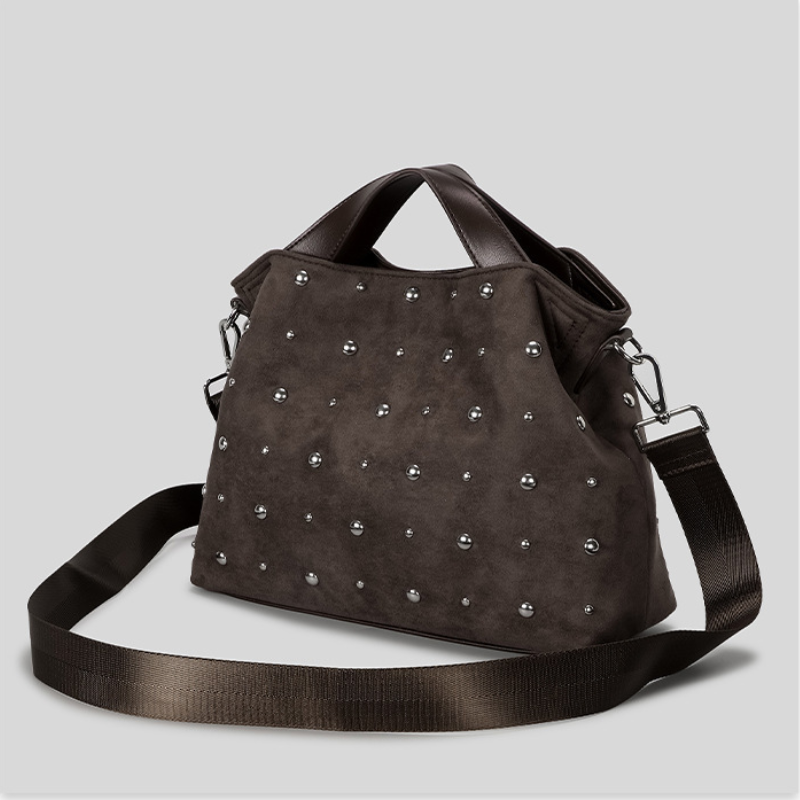 Sac À Main Carré Pour Femme En Daim Uni, Style Décontracté, Orné De Clous Et De Détails Métalliques. Image6