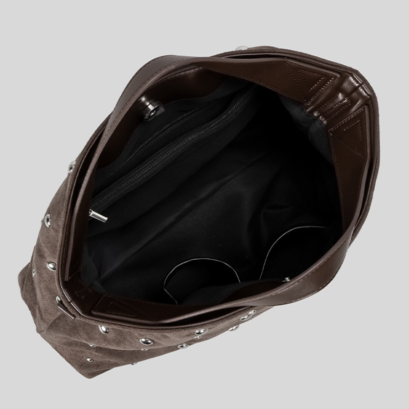 Sac À Main Carré Pour Femme En Daim Uni, Style Décontracté, Orné De Clous Et De Détails Métalliques. Image5