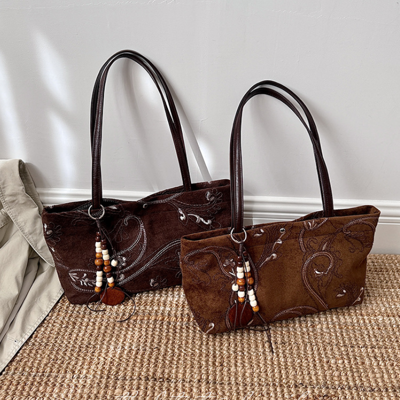 Sacs À Bandoulière Carrés Pour Femmes En Daim À Motif Cachemire Uni, Style Bohème Et Brodés De Fleurs Image4