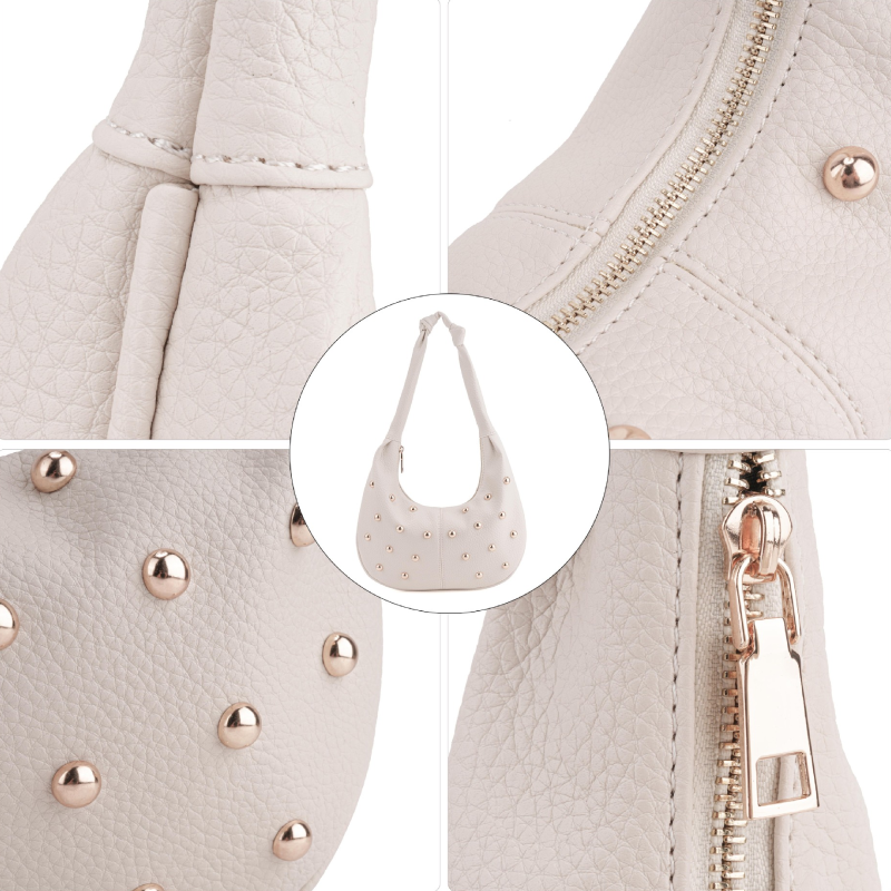 Sacs Bandoulière Femme Style Décontracté Avec Rivets En Métal Et Clous, Couleur Unie, En Pu. Image8