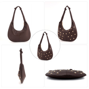 Sacs Bandoulière Femme Style Décontracté Avec Rivets En Métal Et Clous, Couleur Unie, En Pu. h5 Image5