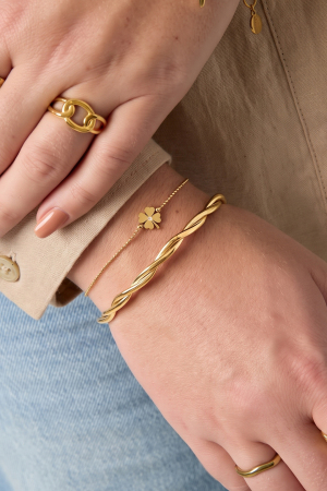 Bracelets À Breloques En Acier Inoxydable Plaqué Or 14 Carats, Collection Trèfle, Style Simple Et Quotidien, Bijoux Pour Femmes h5 Image3
