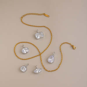 Pendentifs Pour Femmes En Acier Inoxydable De Forme Géométrique, Étanches, Couleur Or Et Zircon h5 Image5