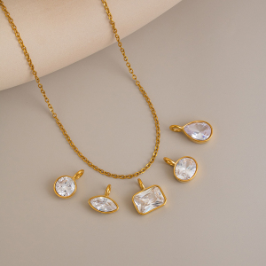 Pendentifs Pour Femmes En Acier Inoxydable De Forme Géométrique, Étanches, Couleur Or Et Zircon h5 Image4