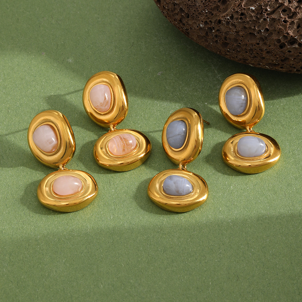 Boucles D'Oreilles Pendantes Pour Femmes, En Acier Inoxydable, Résine Dorée, Étanches, Collection Romantique Image3