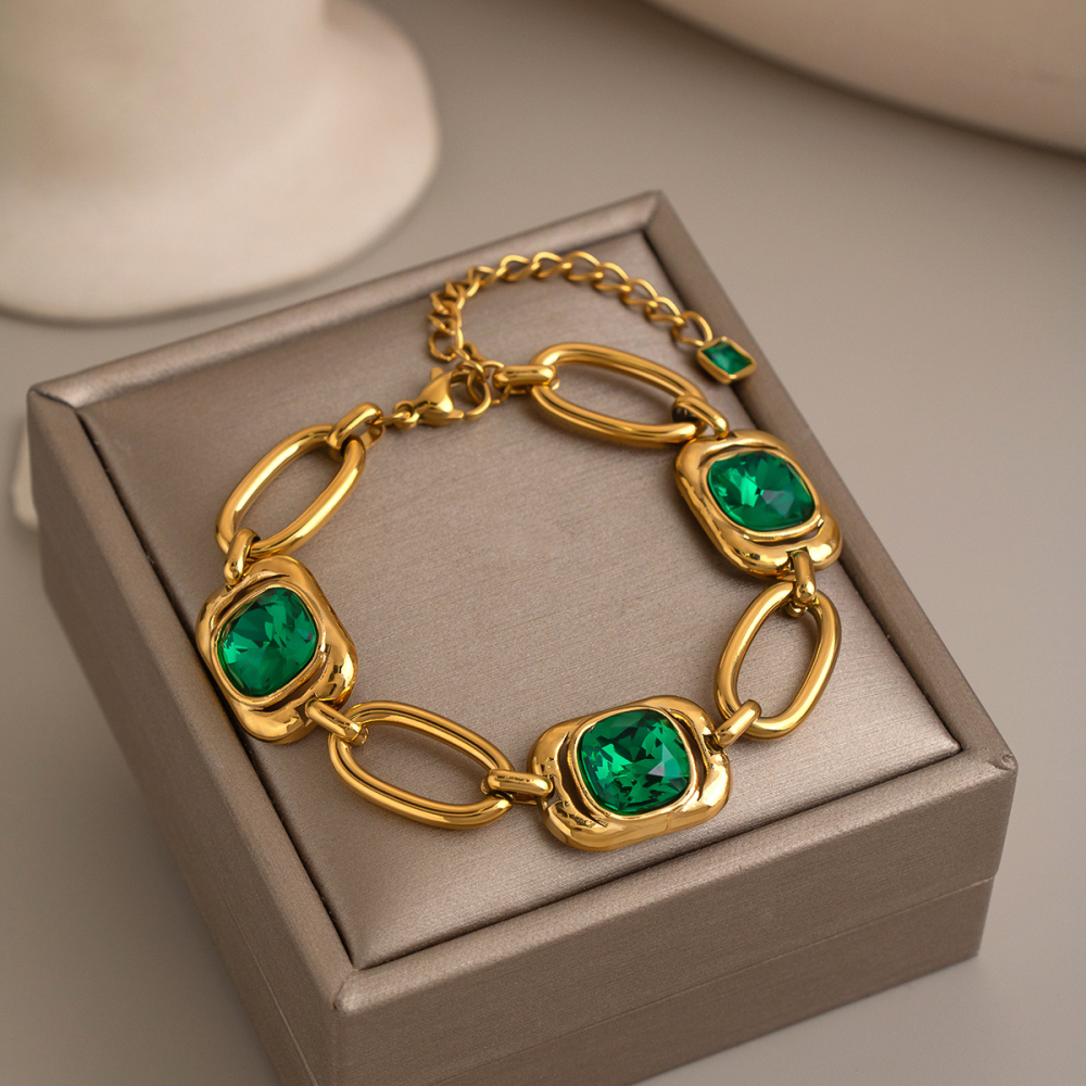 Ensembles De Colliers Pour Femmes En Acier Inoxydable Imperméable Avec Cristaux De Forme Géométrique Et Couleur Or Image3