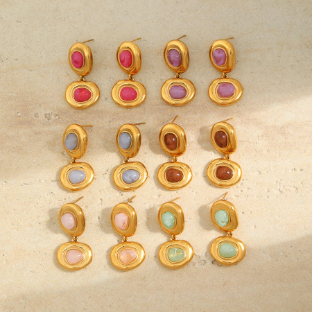 Boucles D'Oreilles Pendantes Pour Femmes, En Acier Inoxydable, Résine Dorée, Étanches, Collection Romantique 2