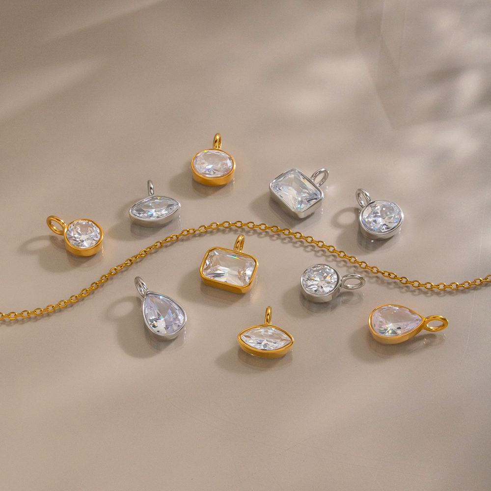 Pendentifs Pour Femmes En Acier Inoxydable De Forme Géométrique, Étanches, Couleur Or Et Zircon Image2