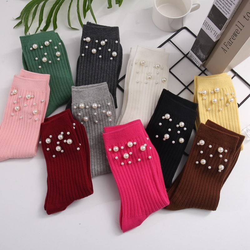 Chaussettes Mi-Mollet Élégantes, Légèrement Rebondissantes, De Couleur Unie, Pour Femmes Image2