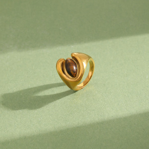 Bague Pour Femme En Acier Inoxydable, Pierre Naturelle De Forme Elliptique, Couleur Or, Étanche. h5 Image3