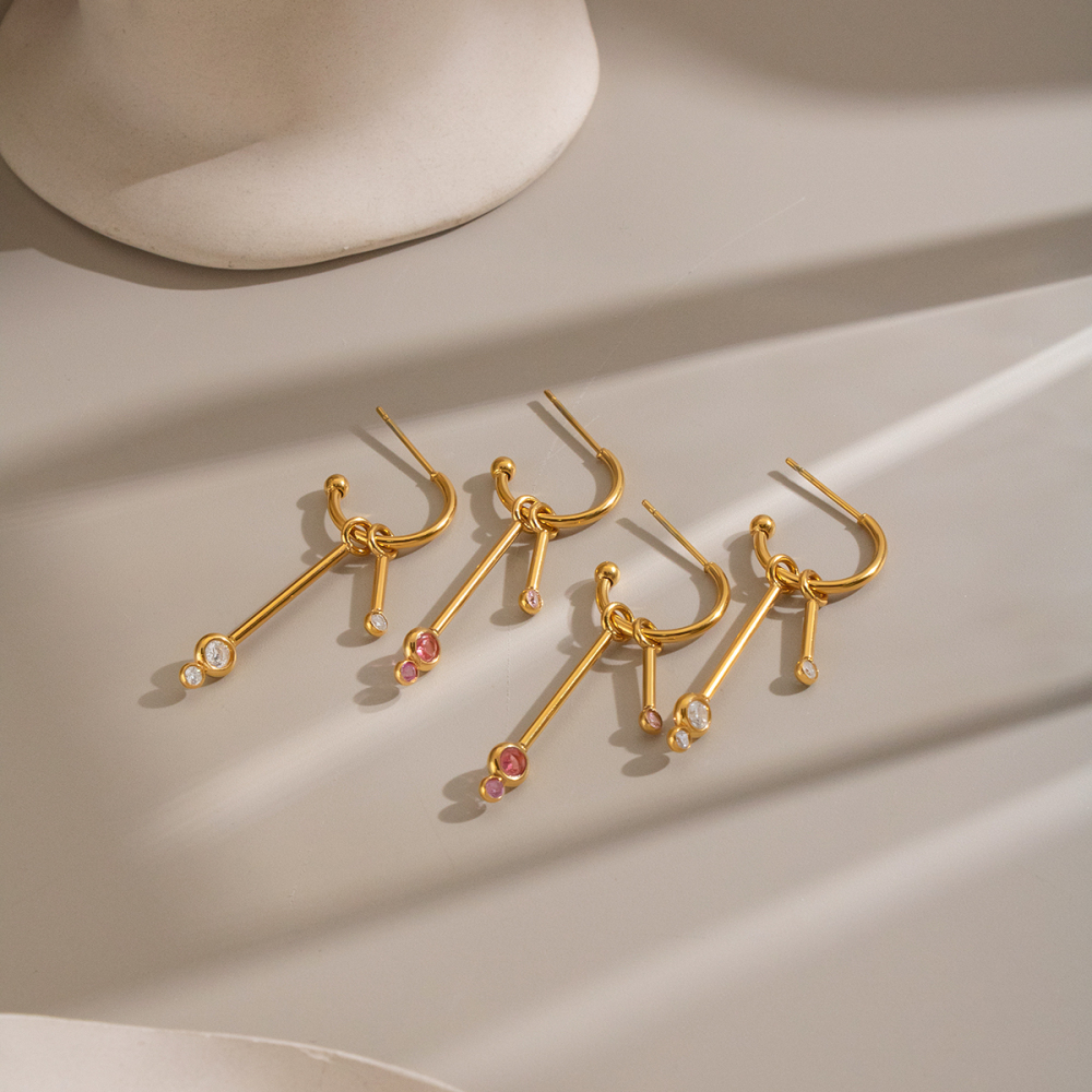 Boucles D'Oreilles Pendantes Pour Femme, En Acier Inoxydable Doré, Forme Géométrique, Étanches Image4