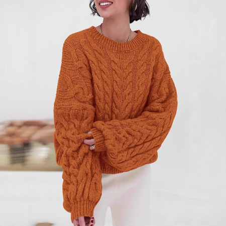 Pull Rétro Uni Ample Et Décontracté En Maille Torsadée