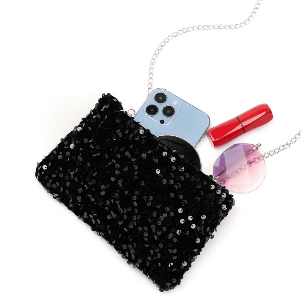 Sacs Bandoulière Carrés Pour Femmes, Style Soirée, À Sequins, Couleur Unie, En Polyester h5Image4