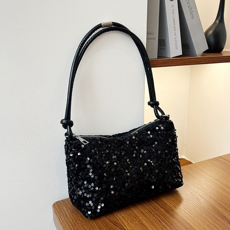 Sacs À Bandoulière Carrés Pour Femmes, Style Décontracté, À Sequins, Couleur Unie, En Polyester