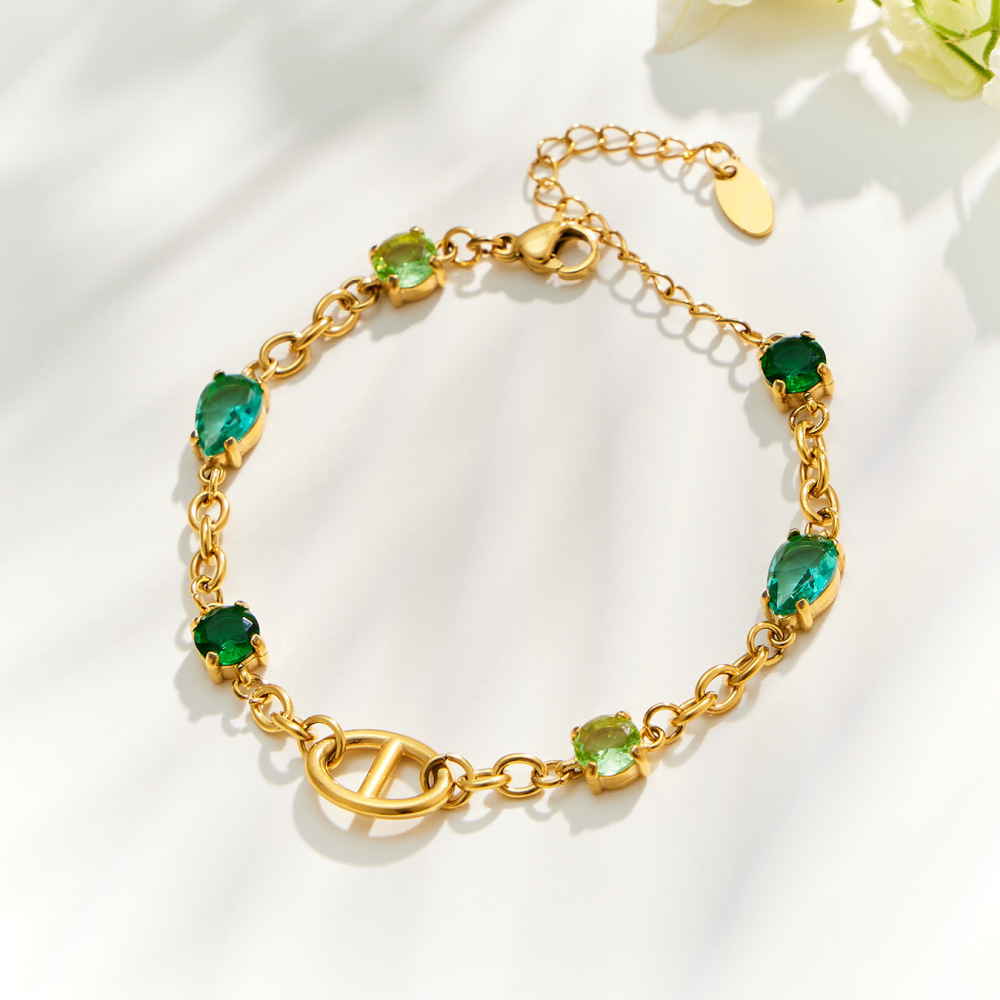 Bracelet Chaîne Simple En Acier Inoxydable Étanche Couleur Or Avec Zircon Pour Femme h5Image4