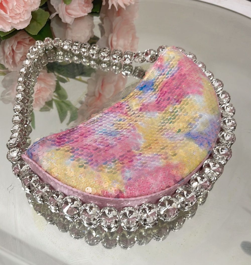 Sacs À Main Ronds Pour Femmes, Style Soirée, À Sequins, Couleur Unie Dégradée, Imitation Soie h5Image6