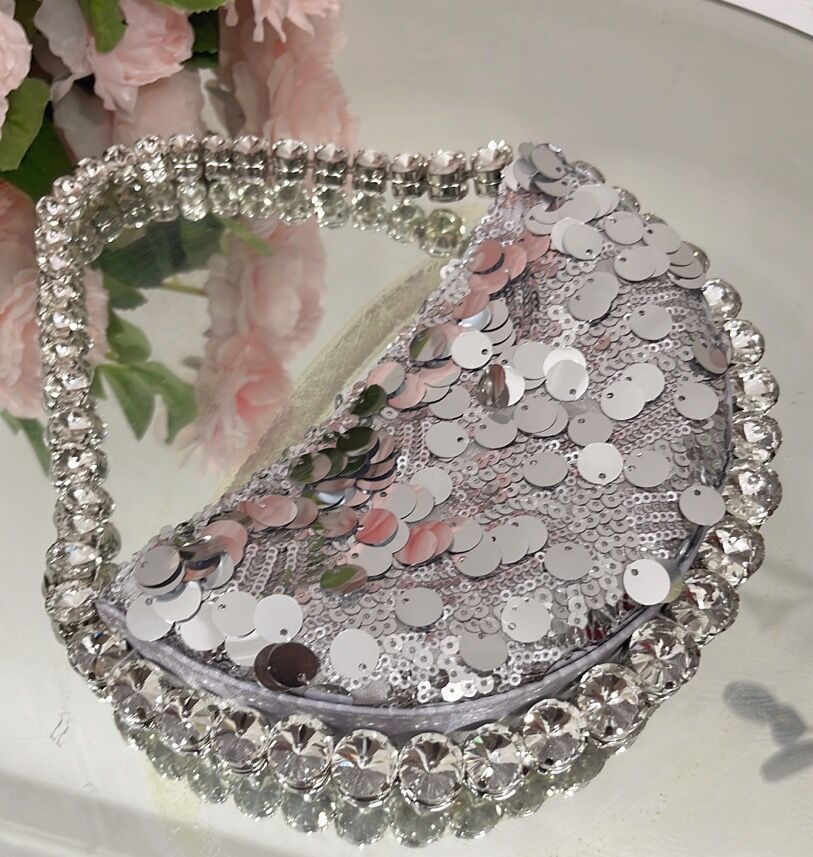 Sacs À Main Ronds Pour Femmes, Style Soirée, À Sequins, Couleur Unie Dégradée, Imitation Soie h5Image5