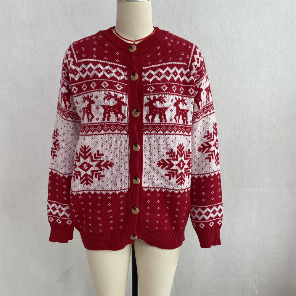 Cardigan En Maille Ample À Boutons, Style Décontracté, Idéal Pour Noël 