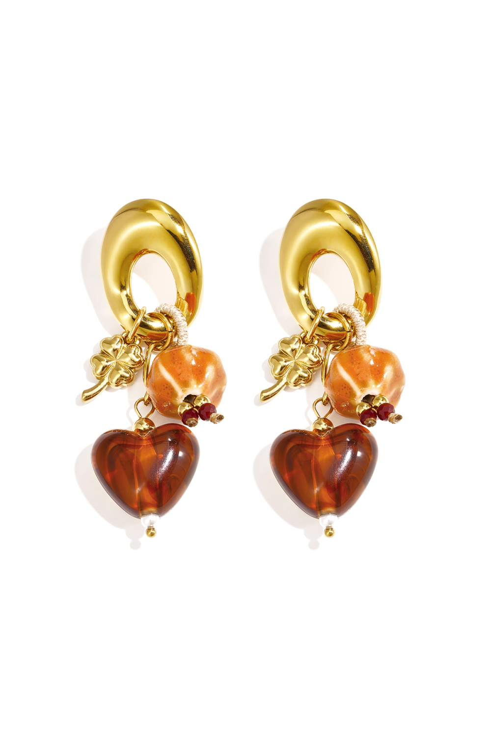 Boucles D'Oreilles En Perles D'Acier Inoxydable En Forme De Cœur, Collection Décontractée Et Simple Pour Femmes 