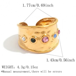 Bague Romantique Rétro À Motif Martelé, Forme Géométrique, En Acier Inoxydable Étanche, Couleur Or, Zircon. h5