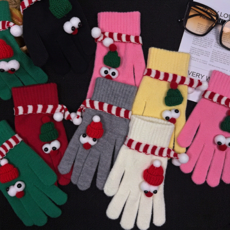Gants En Polyester À Rayures De Noël Et Couleurs Assorties, Collection Ethnique, Mignons Et Amusants, Style Dessin Animé Ethnique 2