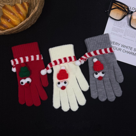 Gants En Polyester À Rayures De Noël Et Couleurs Assorties, Collection Ethnique, Mignons Et Amusants, Style Dessin Animé Ethnique
