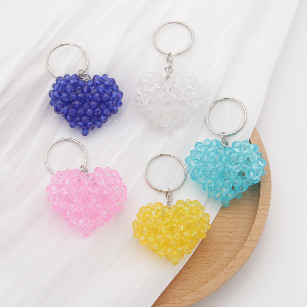 Porte-Clés Simple En Forme De Cœur Avec Perles En Alliage De Couleur Unie Image3