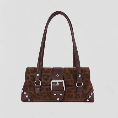 Sacs À Bandoulière Femme En Pu À Rivets Et Imprimé Léopard Clouté, Style Streetwear