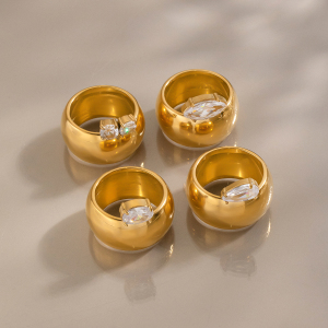 Bagues Pour Femmes En Acier Inoxydable Doré Avec Zircon De Forme Elliptique h5 Image2