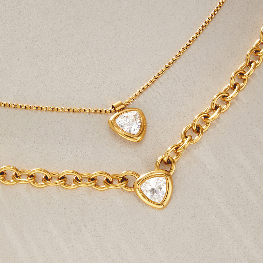 Colliers Pendentifs Pour Femmes En Acier Inoxydable, Couleur Or, Avec Zircon, Forme Triangle Simple Image5