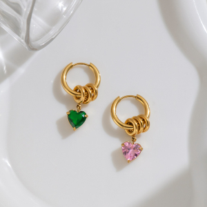 Boucles D'Oreilles Pendantes Pour Femme En Acier Inoxydable, Imperméables, Couleur Or, Avec Zircon Et Motif Cœur h5 Image5