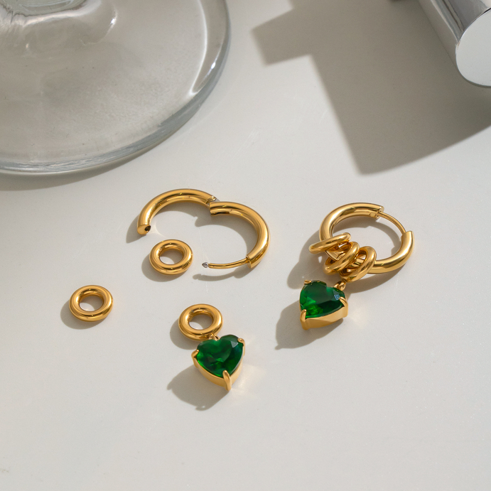 Boucles D'Oreilles Pendantes Pour Femme En Acier Inoxydable, Imperméables, Couleur Or, Avec Zircon Et Motif Cœur Image4