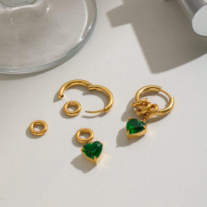 Boucles D'Oreilles Pendantes Pour Femme En Acier Inoxydable, Imperméables, Couleur Or, Avec Zircon Et Motif Cœur h5 Image4