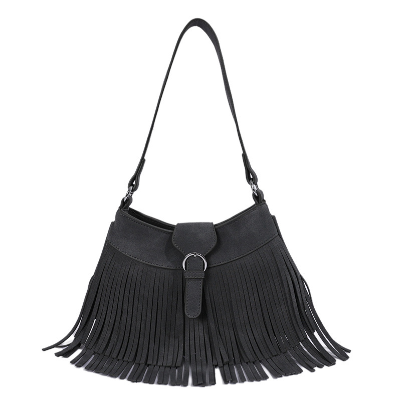 Sacs À Bandoulière Carrés Pour Femmes, Style Décontracté, Avec Pompons Et Détails Métalliques. Couleur Unie. En Daim. 