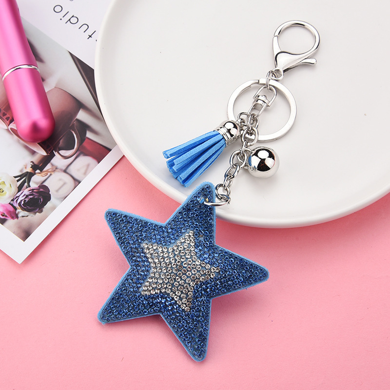 Porte-Clés De Luxe Décontracté À Pompon Multicolore, Étoiles, En Polyester Et Strass, Orné D'Étoiles. Collection Luxe. 