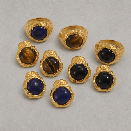 Boucles D'Oreilles Pour Femmes En Acier Inoxydable À Motif Martelé, Couleur Or, Imperméables, Avec Pierres Naturelles