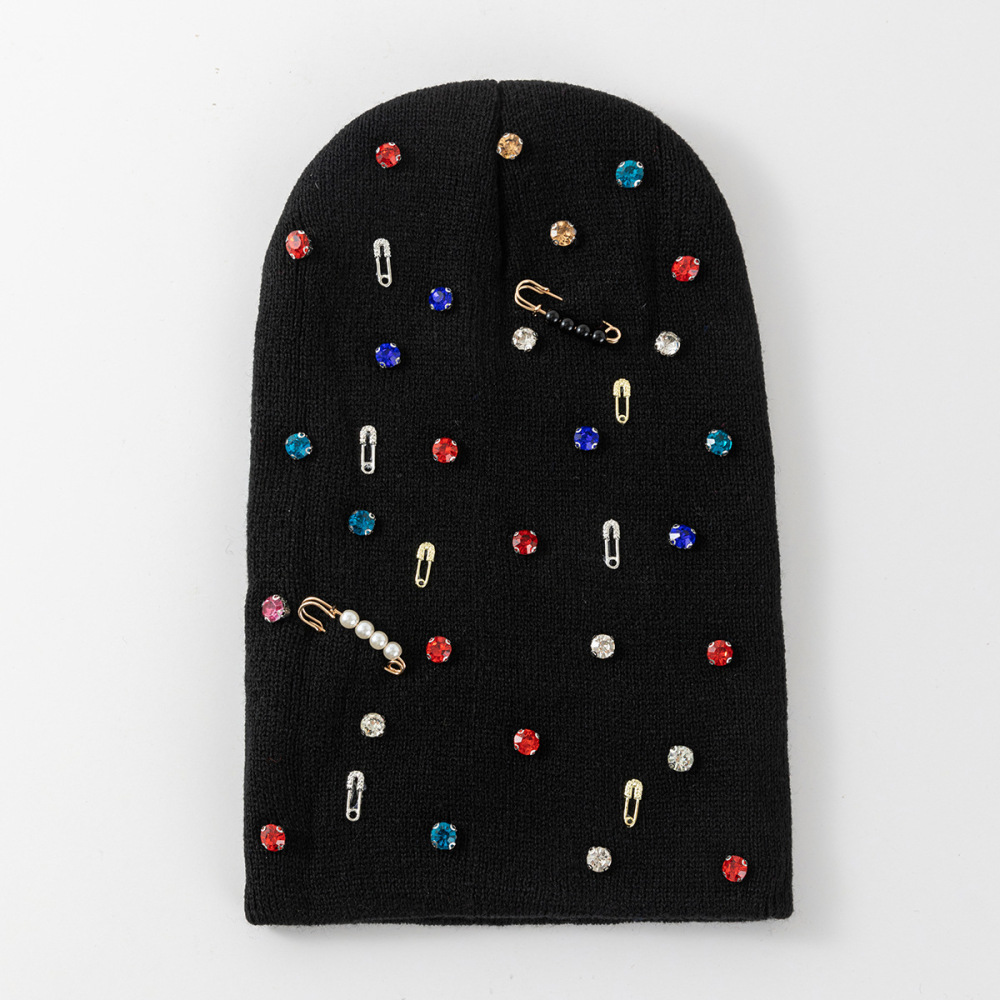 Bonnet En Polyester Orné De Strass, Uni, Style Décontracté, Collection Luxueuse 