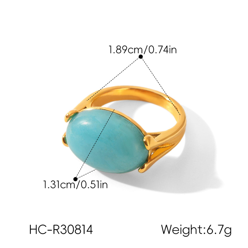 Bagues Pour Femmes En Acier Inoxydable Doré, Forme Elliptique, Étanches, Avec Pierre Naturelle, Collection Daily. Image2