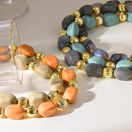 Colliers De Perles Pour Femmes, Collection Luxueuse Rétro, Perles De Forme Irrégulière En Résine Couleur Or 2