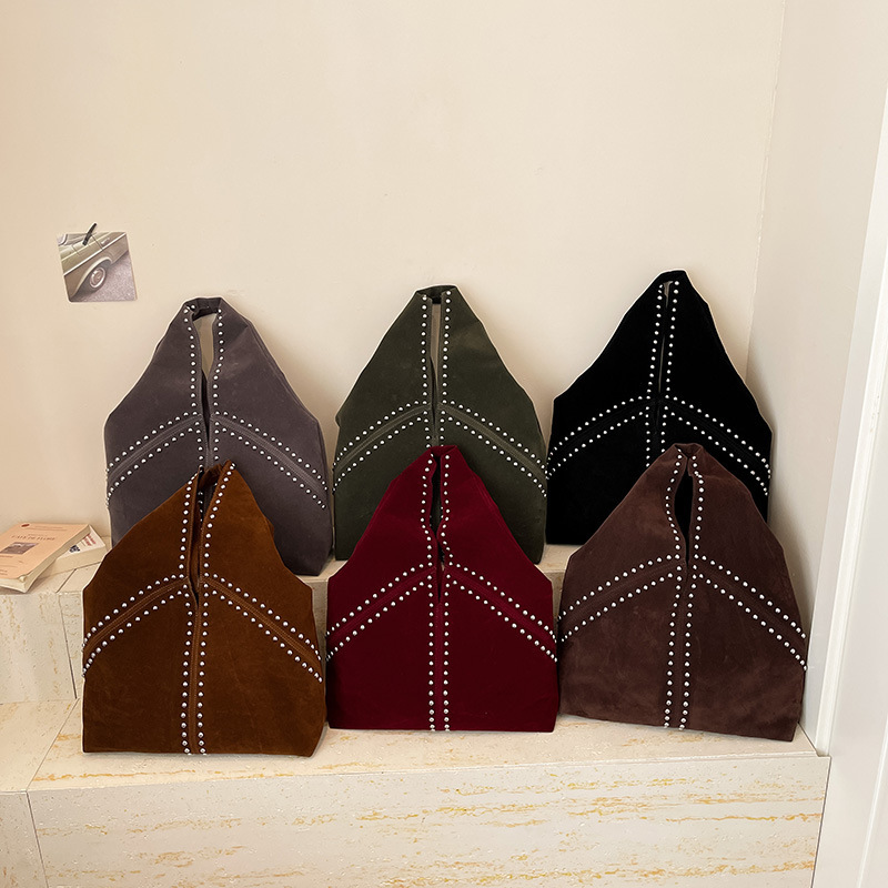 Sacs À Bandoulière Carrés Pour Femmes En Daim Uni À Rivets Et Style Décontracté h5Image2