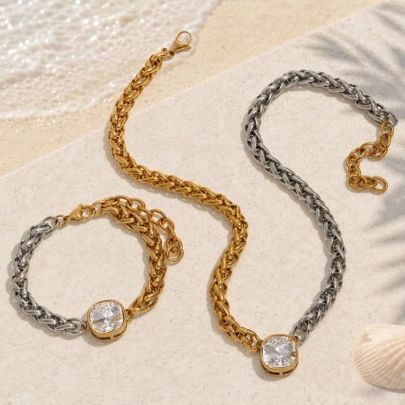 Ensembles De Colliers Pour Femmes En Acier Inoxydable Étanche, Couleur Or Et Zircon.