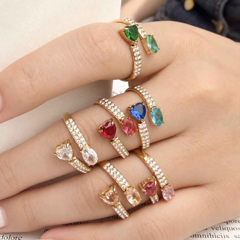 Bagues Pour Femmes En Acier Inoxydable Doré, Ornées De Zircon Et Serties De Pierres Précieuses, Collection Daily Heart. Image3