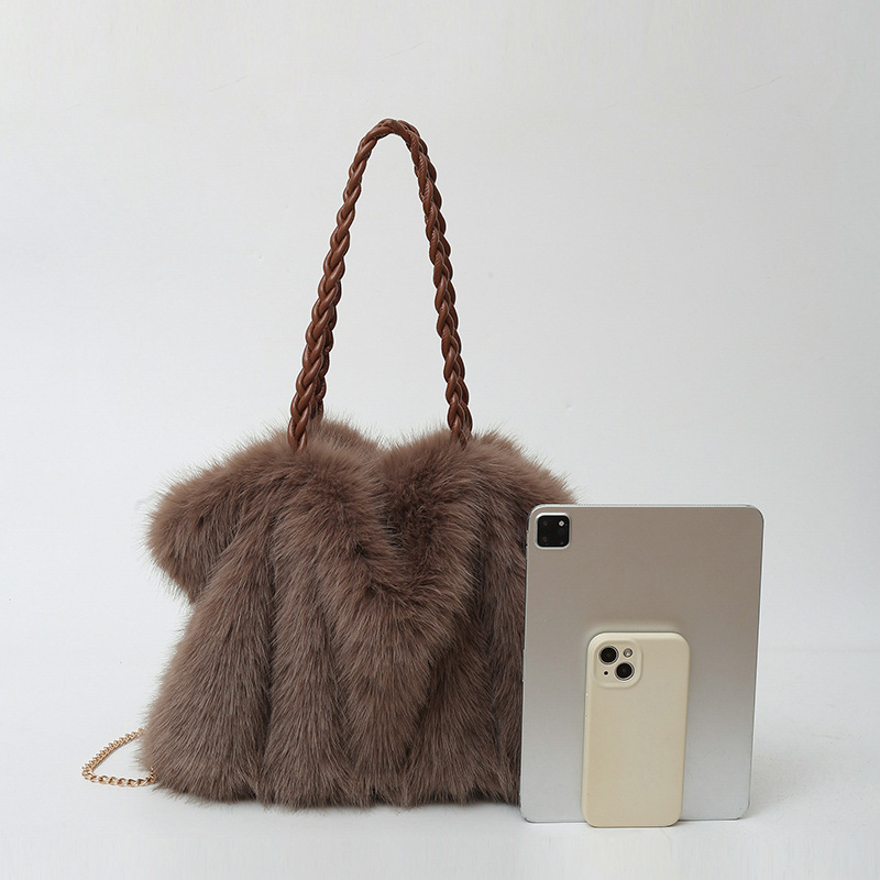 Sacs À Bandoulière Carrés Pour Femmes, Style Décontracté, Couleur Unie, Imitation Fourrure Duveteuse Image3