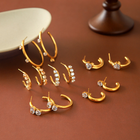 Boucles D'Oreilles Puces Pour Femmes, Collection Luxueuse, Forme Irrégulière, Acier Inoxydable, Couleur Or, Zircon, Étanches, En Acier Inoxydable Doré