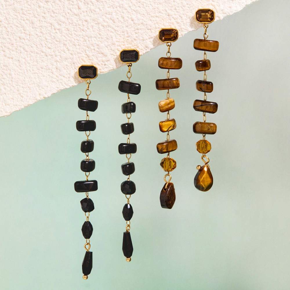 Boucles D'Oreilles Pendantes Pour Femme, Style Rétro, Avec Pompons, Perles Et Pierres Naturelles, Couleur Or, Collection Classique Image2