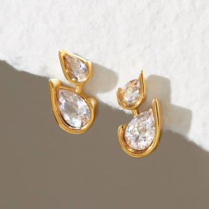 Boucles D'Oreilles Puces Pour Femmes En Acier Inoxydable, Étanches, Couleur Or, Avec Zircon. h5 Image2