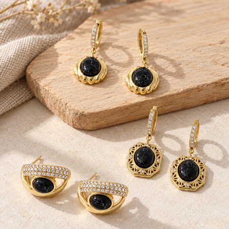 Boucles D'Oreilles Pendantes Pour Femmes, Style Rétro, Forme Irrégulière, Acier Inoxydable, Couleur Or, Zircon, Étanches, Série Simple 2
