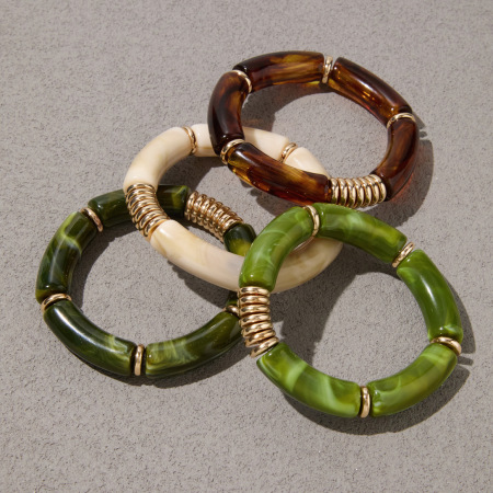 Bracelets Pour Femmes Simple Series Retro De Forme Irrégulière, Patchwork, Couleur Dégradée, En Acier Inoxydable, Étanches, Couleur Or