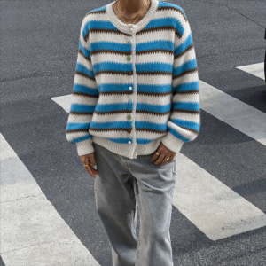 Cardigan Droit À Rayures Rétro Et Boutons h5 Image5