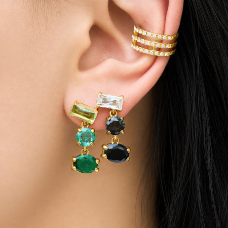 Boucles D'Oreilles Pendantes Pour Femme, Élégantes Et Raffinées, En Acier Inoxydable Doré, Ornées De Zircon, De Forme Ronde Ou Rectangulaire, Étanches. Collection Luxueuse. 2